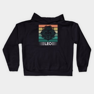 Leo in front of a stylized vintage sun Zodiac Kids Hoodie